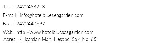 Blue Sea Garden telefon numaralar, faks, e-mail, posta adresi ve iletiim bilgileri
